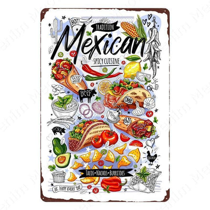 Nostalgic Retro Metal Sign for Kitchen - Pasta, Sandwich, and Fresh Bread Wall Art - Très Elite