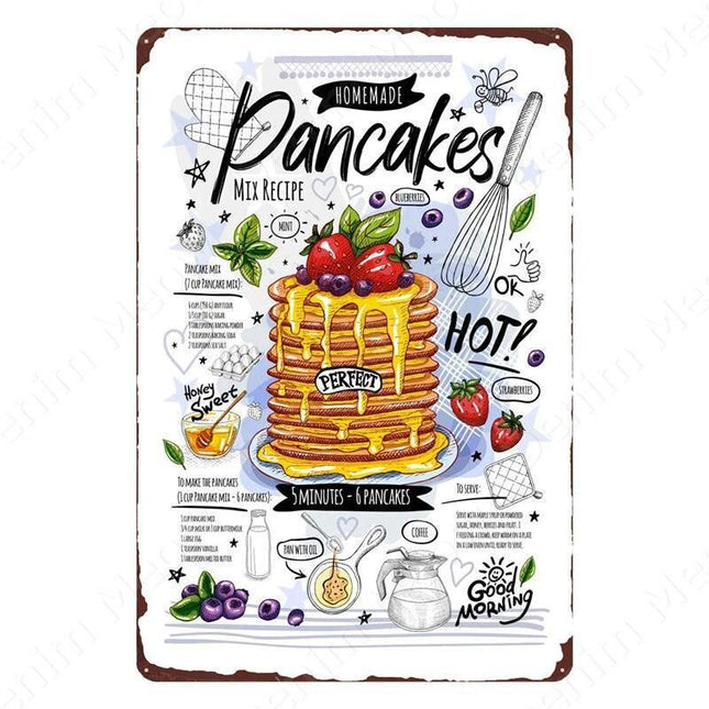 Nostalgic Retro Metal Sign for Kitchen - Pasta, Sandwich, and Fresh Bread Wall Art