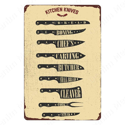 Nostalgic Retro Metal Sign for Kitchen - Pasta, Sandwich, and Fresh Bread Wall Art