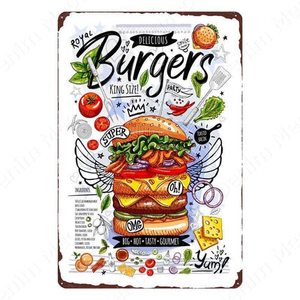 Nostalgic Retro Metal Sign for Kitchen - Pasta, Sandwich, and Fresh Bread Wall Art - Très Elite