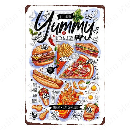 Nostalgic Retro Metal Sign for Kitchen - Pasta, Sandwich, and Fresh Bread Wall Art - Très Elite