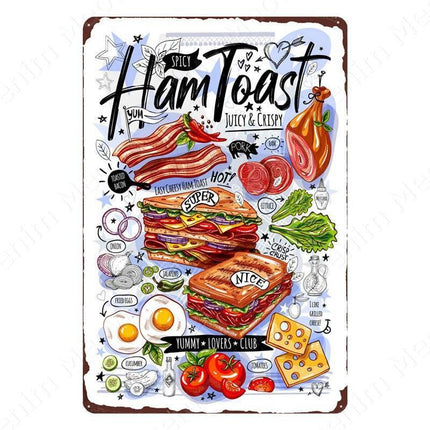 Nostalgic Retro Metal Sign for Kitchen - Pasta, Sandwich, and Fresh Bread Wall Art - Très Elite