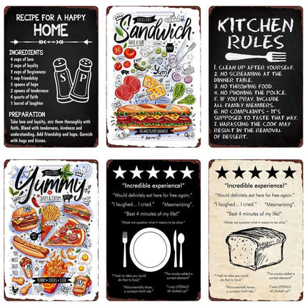 Nostalgic Retro Metal Sign for Kitchen - Pasta, Sandwich, and Fresh Bread Wall Art - Très Elite
