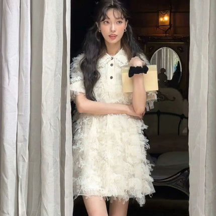 Nostalgic Y2K Lace Mini Dress - Charming Retro Evening Wear for Women