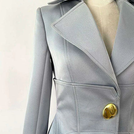 Notched Long Sleeve Mid-Calf Trench Coat with Waist Belt - Slim Fit Women's Windbreaker for Autumn 2024 - Très Elite