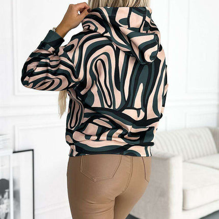 Numoco Stylish Beige and Green Waves Kangaroo Hoodie - Très Elite
