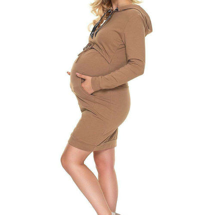 Nursing-Friendly Hooded Maternity Dress with Kangaroo Pocket - Très Elite