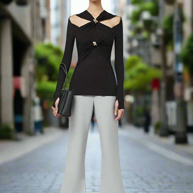 O-neck Knitted Sweater with Chic Cut-Out Details