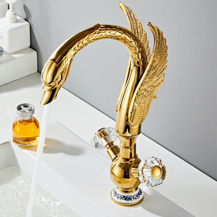 Luxury Swan-Shaped Solid Brass Double Handle Bathroom Faucet