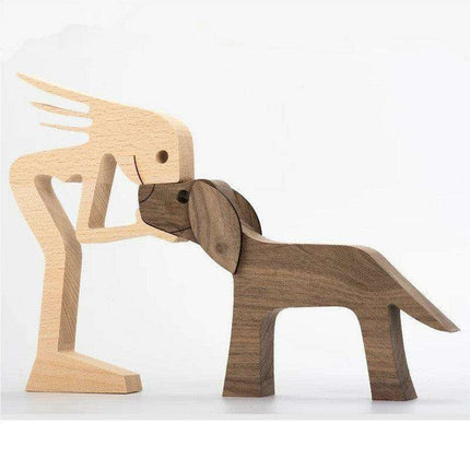 Artisan Crafted Wooden Puppy Family Figurines - Unique Decorative Accents for Your Home
