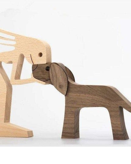 Artisan Crafted Wooden Puppy Family Figurines - Unique Decorative Accents for Your Home