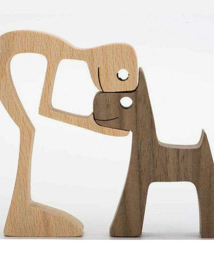 Artisan Crafted Wooden Puppy Family Figurines - Unique Decorative Accents for Your Home