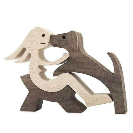 Artisan Crafted Wooden Puppy Family Figurines - Unique Decorative Accents for Your Home