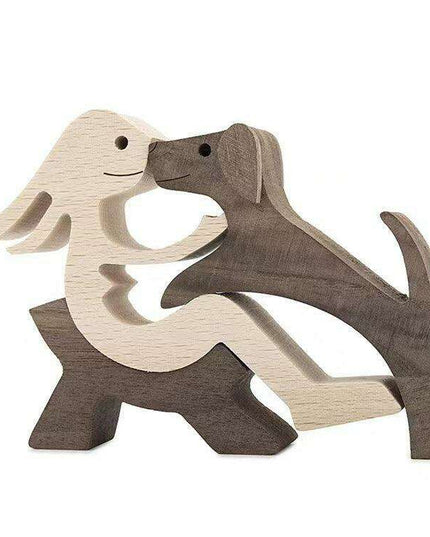 Artisan Crafted Wooden Puppy Family Figurines - Unique Decorative Accents for Your Home