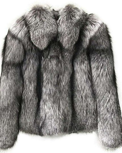 Chic Urban Elegance: Cropped Dark Silver Fox Faux Fur Jacket for Women