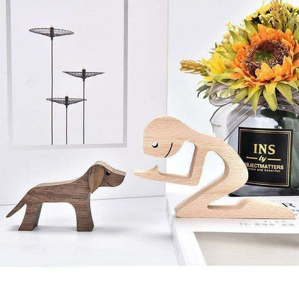 Artisan Crafted Wooden Puppy Family Figurines - Unique Decorative Accents for Your Home