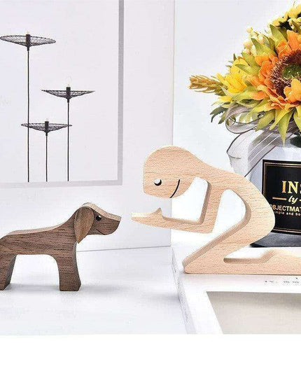 Artisan Crafted Wooden Puppy Family Figurines - Unique Decorative Accents for Your Home