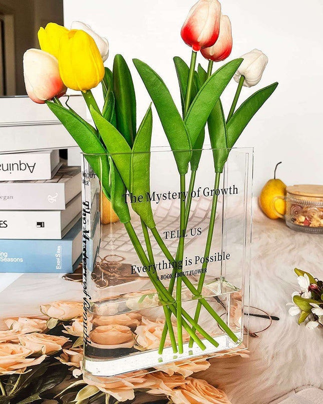 Chic European-Inspired Transparent Acrylic Book Vase - Modern Decor Accent