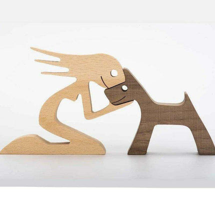 Artisan Crafted Wooden Puppy Family Figurines - Unique Decorative Accents for Your Home