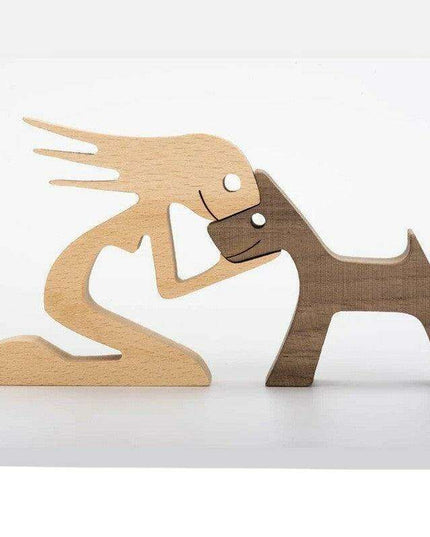Artisan Crafted Wooden Puppy Family Figurines - Unique Decorative Accents for Your Home