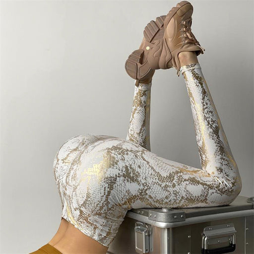 Bronze Snake Pattern High Waist Yoga Leggings