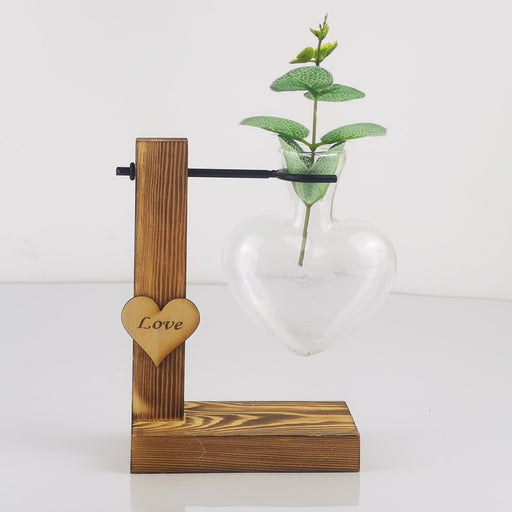 Wooden Love Hydroponic Vase - Artisanal Tabletop Charm