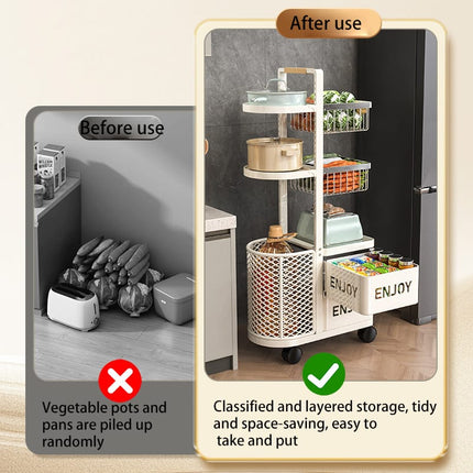 360° Rotating Carbon Steel Kitchen Storage Basket, Adjustable