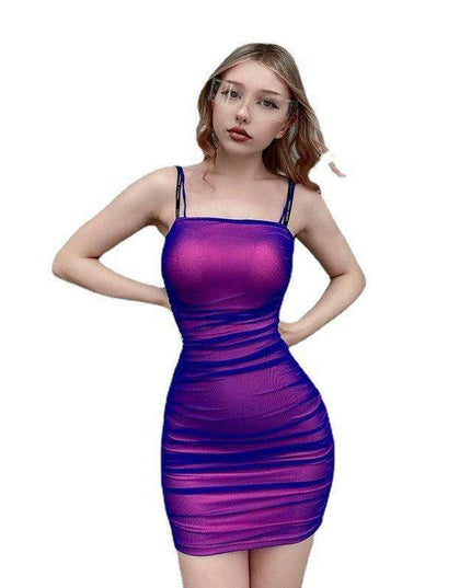 Enchanting Purple Mesh Backless Suspender Dress