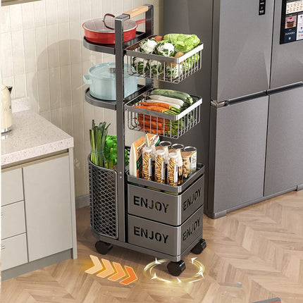 360° Rotating Carbon Steel Kitchen Storage Basket, Adjustable
