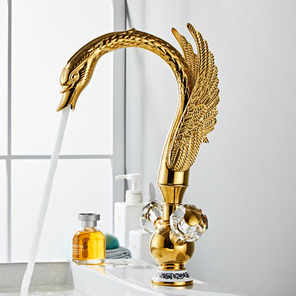 Luxury Swan-Shaped Solid Brass Double Handle Bathroom Faucet