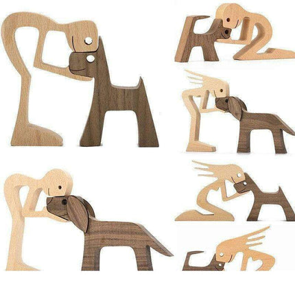 Artisan Crafted Wooden Puppy Family Figurines - Unique Decorative Accents for Your Home