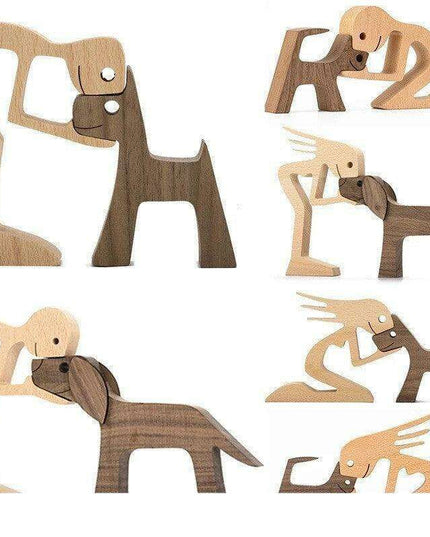 Artisan Crafted Wooden Puppy Family Figurines - Unique Decorative Accents for Your Home