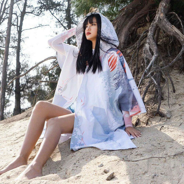 Ocean-Urban Premium Quick Dry Surf Poncho Towel - Stylish Blue Raccoon Design