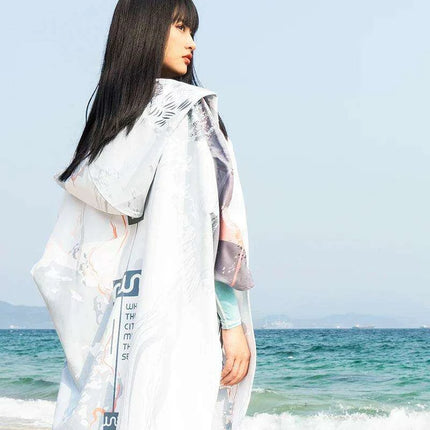 Ocean-Urban Premium Quick Dry Surf Poncho Towel - Stylish Blue Raccoon Design - Très Elite
