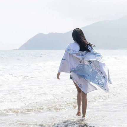 Ocean-Urban Premium Quick Dry Surf Poncho Towel - Stylish Blue Raccoon Design - Très Elite
