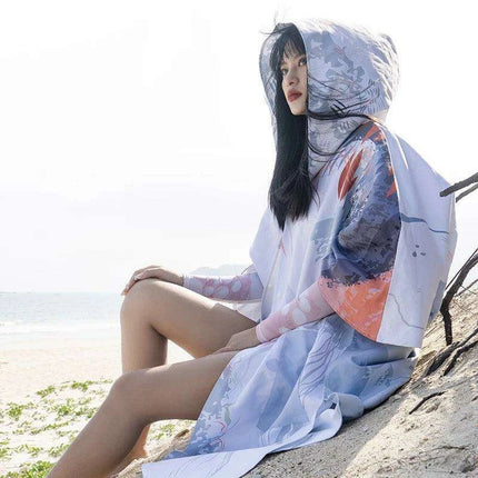 Ocean-Urban Premium Quick Dry Surf Poncho Towel - Stylish Blue Raccoon Design - Très Elite
