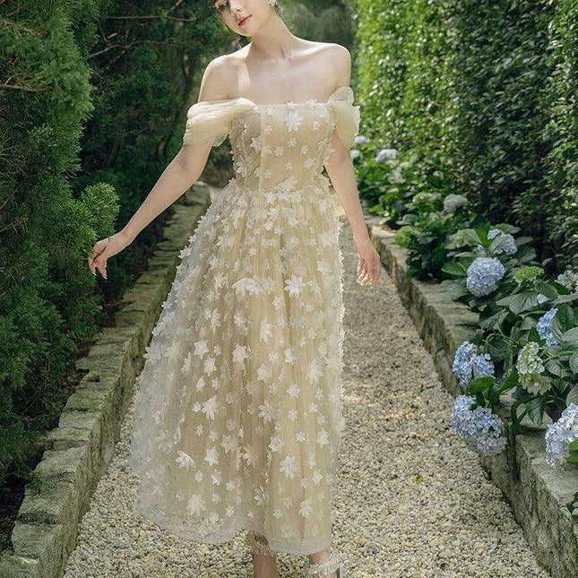 Off-Shoulder Floral Patchwork Evening Dress for Women