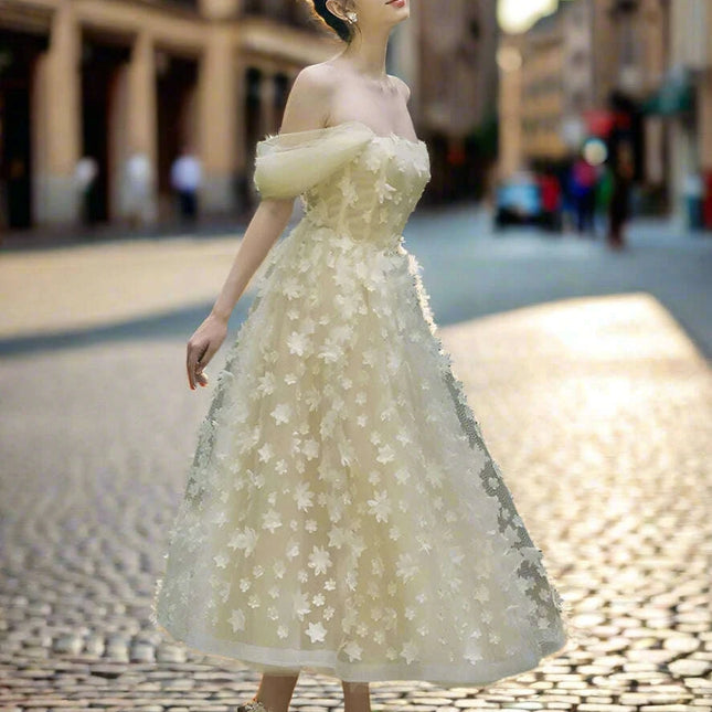 Off-Shoulder Floral Patchwork Evening Dress for Women