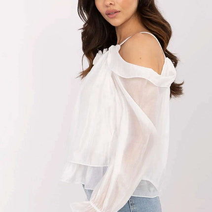 Off Shoulder Ruffle Blouse With Elegant Romantic Brooch - Très Elite
