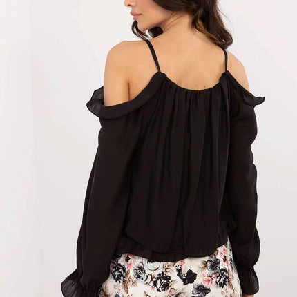 Off Shoulder Ruffle Blouse With Elegant Romantic Brooch - Très Elite