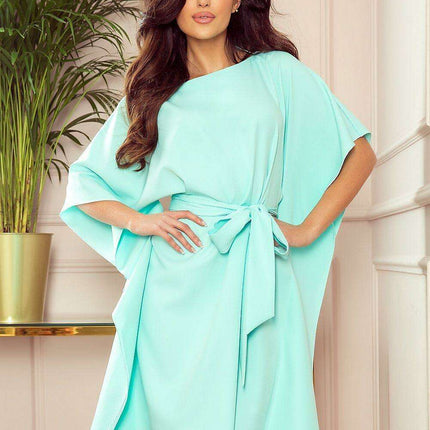 Olive Green Butterfly Dress with Belt by Numoco - Très Elite