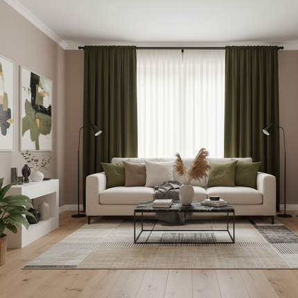 Olive Green Herringbone Luxe Blackout Drapes for Elegant Homes - Très Elite