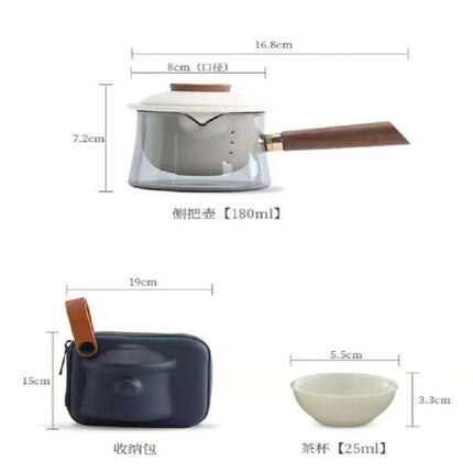 On-the-Go Elegant Ceramic Kung Fu Tea Set: Teapot and Three Travel Cups for Tea Lovers - Très Elite