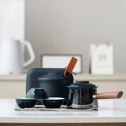 On-the-Go Elegant Ceramic Kung Fu Tea Set: Teapot and Three Travel Cups for Tea Lovers - Très Elite