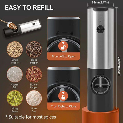 One-Handed USB Rechargeable Electric Spice Grinder Set with Adjustable Coarseness - Très Elite