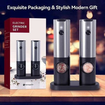One-Handed USB Rechargeable Electric Spice Grinder Set with Adjustable Coarseness - Très Elite