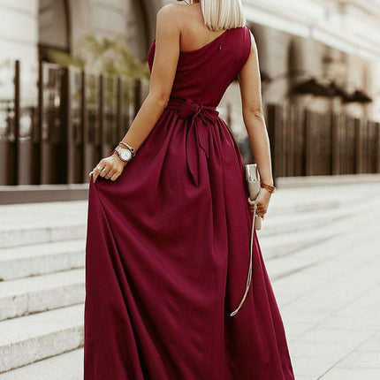 One-Shoulder Bicotone Glitter Gown - Très Elite