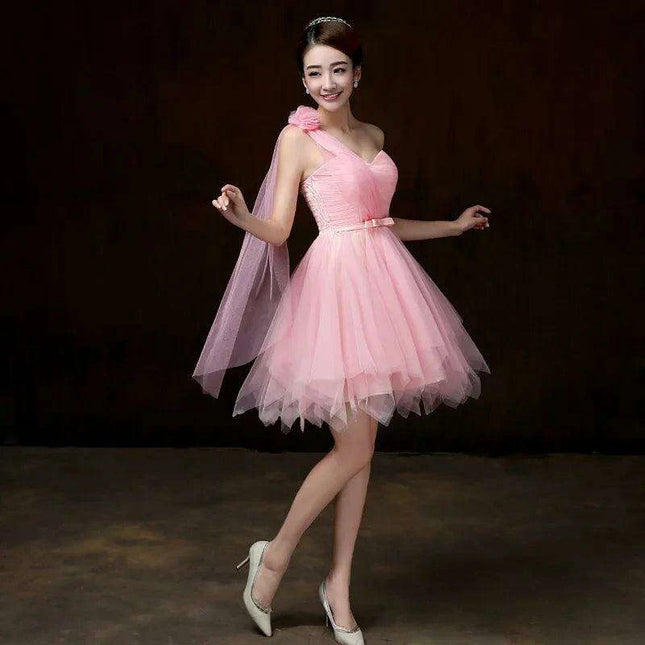 One-Shoulder Mesh Cocktail Dress for Bridesmaids and Special Occasions