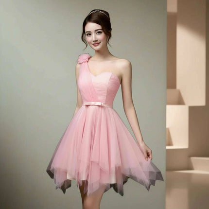 One-Shoulder Mesh Cocktail Dress for Bridesmaids and Special Occasions - Très Elite