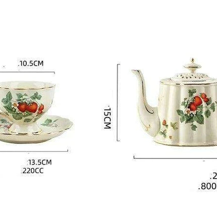 Opulent Gold Floral Bone China Tea and Coffee Set - Teapot with Cups - Très Elite